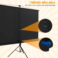 HOMCOM Écran de projection 100 pouces avec support trépied hauteur réglable, écran 4K HD 16:9(m-6)