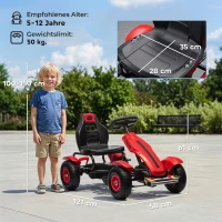 HOMCOM Gokart Tretauto mit Handbremse, verstellbarem Sitz, Vor- und Rückwärtsgang, bis 50kg für Kinder 5-12 Jahren Rot(m-3)