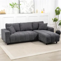 HOMCOM Sofá Chaise Longue Reversível 3 Lugares com 2 Almofadas Estofado em Linho e Estrutura em Aço 242x156x87 cm Cinzento Escuro(m-2)