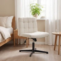 HOMCOM Armless Office Chair, Cross Legged Linen Computer Desk Vanity Chair with Wide Seat, Rocking Function, Beige(m-8)