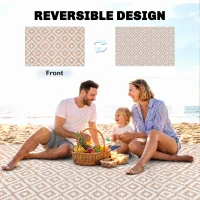 Outsunny Outdoor Rug Reversible Mat Plastic Straw Rug Portable RV Camping Mat for Garden Deck Picnic Indoor, 182 x 274 cm (6 x 9 ft), Coffee & White(m-7)