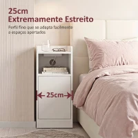 HOMCOM Conjunto de 2 Mesas de Cabeceira Estreitas com Estação de Carregamento, Porta, Compartimento Aberto e Prateleira Ajustável, Branco(m-4)