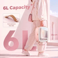 HOMCOM Skincare Refrigerator, 6L Mini Cosmetic Fridge with LED Mirror, Cooling Function for Bedroom, Skincare, Office, Pink(m-7)