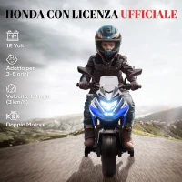 AIYAPLAY Moto Elettrica per Bambini 3-6 Anni Licenza Honda, 12V Doppi Motori, Rotelle, 3 km/h, Max 30kg, Blu(m-4)