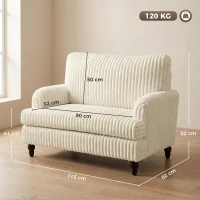 HOMCOM Corduroy Single Sofa Armchair, Modern Accent Chair with Stripes, Turned Legs and Wide Seat, Cream(m-3)