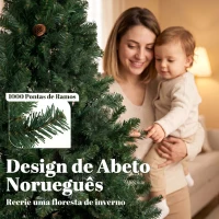 HOMCOM Árvore de Natal Artificial 200 cm com 1000 Ramos, Base Dobrável, Design por Secções e Montagem Fácil, Verde(m-5)