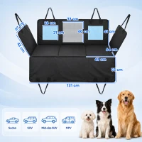 PawHut Dog Car Seat Cover, Waterproof Dog Travel Hammock w/ Non-Slip & Anti-Scratch Surface, Mesh Window and Pockets, Blue(m-3)