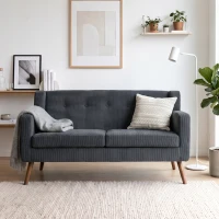 HOMCOM 2 Seater Sofa, 118 cm Corduroy Small Loveseat with Spring Cushion, Wood Legs for Small Space, Living Room, Dark Grey(m-8)