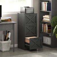 HOMCOM Caisson de Bureau avec 3 Tiroirs, Dossiers Suspendus pour Formats Lettre/A4, Style Rustique, 40x40x101cm, Noir(m-10)