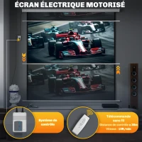 HOMCOM Écran de projection motorisé 120 Pouces, 4K HD électrique, montage mural ou plafond, panneau de commande et télécommande(m-7)
