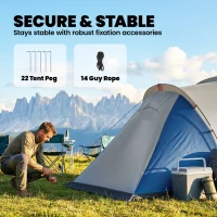 Outsunny Family Camping Tent 3000mm Waterproof Windproof Tunnel Tent 6 Person, Navy Blue & Light Grey(m-8)