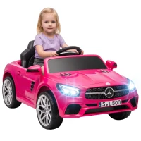 AIYAPLAY Voiture Électrique Enfants 12V Mercedes-Benz SL500, 3-5 km/h, 2 Moteurs, Télécommande 2,4G, pour 3-5 Ans, Rose(m-14)