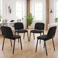 HOMCOM Linen-Look Fabric Reception Chairs, Stackable Meeting Chairs Set of 4 with Backrest, Padded Seat for Office, Black(m-2)