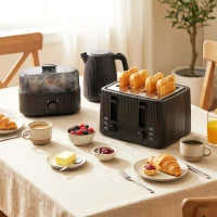 HOMCOM 1,7 l snelkookwaterkoker en 4-sneetjes-toaster-set, eierkoker voor 6 eieren met controlelampje Zwart(m-2)