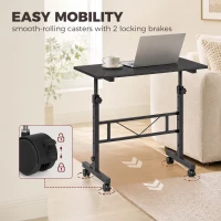 HOMCOM Overbed Table Adjustable Height Sofa Side Table with Wheels 80 x 40 cm Black(m-5)