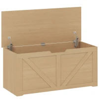 HOMCOM 127L Home Storage Box, with Safety Hinges - Nature Wood Finish(m-1)