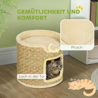 PawHut Kattenkrabpaal, speel- en ontspanningsruimte, pluche, Φ38 x 37H cm, Khaki-Beige, tot 5 kg(m-6)