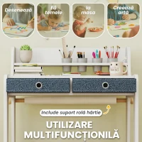 AIYAPLAY Set Birou și Scaun pentru Copii cu Poliță, Alb(m-4)