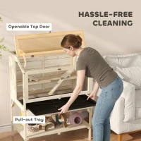 PawHut 2 Tier Wooden Hamster Cage with Shelf and Openable Top(m-5)