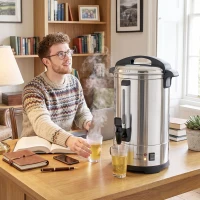 HOMCOM 6.5L Catering Urn, 1500W Stainless Steel Hot Water Boiler Dispenser with Thermostat, Keep Warm Function & Easy Pour Tap(m-9)
