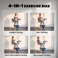 SPORTNOW 4-In-1 Folding Exercise Bike with Resistance Bands, Bluetooth App, 8-Level Magnetic Resistance, LCD Display, Blue(m-4)