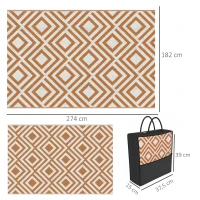 Outsunny Tapete de Exterior Reversível de Plástico Impermeável para para Varanda Pátio Campismo Praia 182x274cm Marrom e Branco(m-3)