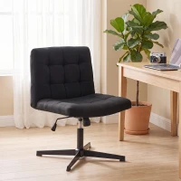 HOMCOM Armless Office Chair, Cross Legged Linen Computer Desk Vanity Chair with Wide Seat, Rocking Function, Black(m-2)