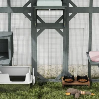 PawHut Catio Outdoor Cat Enclosure,  Wooden Cat House with Platforms, Condo and Waterproof Cover for 2–3 Kittens, Grey(m-10)