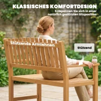 Outsunny Gartenbank 2-Sitzer Wetterfest Holzbank mit Lamelldesign Armlehnen, Holz Sitzbank bis 320 kg 112 x 64 x 92 cm Naturholz(m-6)
