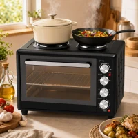 HOMCOM 46L Mini Oven with Dual Hot Plates, Electric Countertop Cooker with Convection, 90–230°C Adjustable Temperature(m-8)