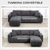 HOMCOM Sofá Chaise Longue Reversible de 4 Plazas 2 Almohadas Tapizado en Lino Marco de Acero 242x156x87 cm Gris Oscuro(m-4)