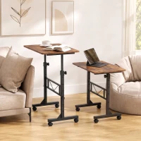 HOMCOM Overbed Table Adjustable Height Sofa Side Table with Wheels 80 x 40 cm Rustic Brown Black(m-2)