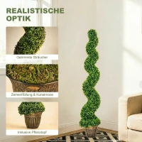 HOMCOM Spiralförmiger Buchsbaum, 2er Set Kunstpflanzen, mit Topf, 150 cm Höhe, Grün(m-4)