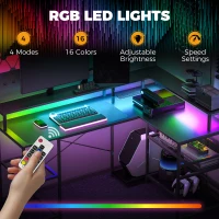 HOMCOM L Shaped Gaming Desk with LED Lights and Power Outlets, 150cm Corner Computer Desk for Small Space, Black(m-4)