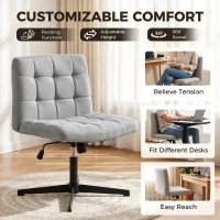 HOMCOM Armless Office Chair, Cross Legged Linen Computer Desk Vanity Chair with Wide Seat, Rocking Function, Grey(m-7)