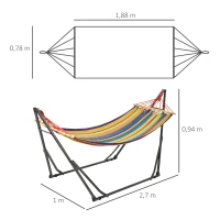 Outsunny Hamaca con Soporte Plegable 2 en 1 Tendedero con Barra Estructura de Acero para Jardín 270x100x94 cm Multicolor(m-3)
