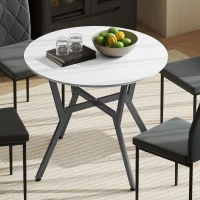 HOMCOM Dining Table, Round Kitchen Table with Black Legs for Living Room, Dining Room 90 x 76 cm, High Gloss White(m-2)
