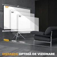 HOMCOM Ecran Proiector Pliabil de 100" Format 16:9 cu Trepied Reglabil, 235,8x8x136 cm, Alb(m-7)