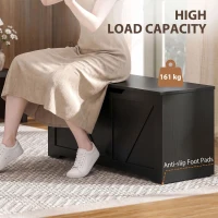HOMCOM 127L Home Storage Box, with Safety Hinges - Black Wood-Effect(m-7)