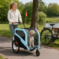 PawHut 2-in-1 Hondenfietskar en Buggy voor Middelgrote Oudere Honden tot 30 kg Lichtblauw(m-8)