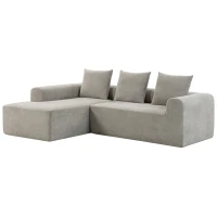 HOMCOM Ecksofa aus Chenille, 3‑Sitzer L‑Form 242 cm mit Ottomane, tiefe Sitzfläche, breite Armlehnen, Hellgrau(m-8)