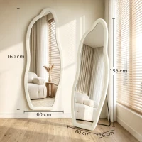 HOMCOM Espelho de Corpo Inteiro 160x60 cm de Pé ou Parede com Moldura Arqueada Aveludada Creme(m-3)