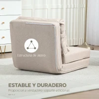 HOMCOM Sofá Cama Individual Plegable Sofá Cama Tapizado en Lino con Respaldo Ajustable 5 Posiciones 1 Almohada Beige(m-7)