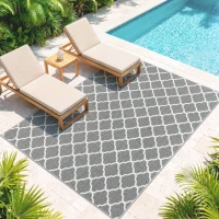 Outsunny Alfombra Exterior Reversible 182x274 cm de Plástico Impermeable para Terraza Patio Camping Playa Gris y Blanco(m-8)