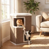 PawHut Tonel para gatos de 3 andares para interior, toca semi-fechada com superfícies para arranhar por todo o lado, 2 tocas(m-4)