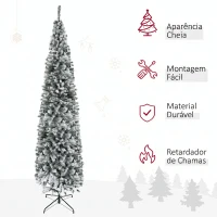 HOMCOM Árvore de Natal Estreita 270 cm com Efeito Neve, 1014 Ramos e Suporte Metálico, Verde e Branco(m-4)