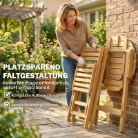 Outsunny Balkonmöbel Set 3 teilig Holz klappbar Gartenmöbel Set mit runder Tisch 2 Stühle Sitzkissen Atmungsaktiv Lamellsitz(m-5)