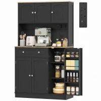 HOMCOM 173 cm Tall Kitchen Cupboard with Charging Station, Pantry Storage Cabinet with Adjustable Shelves and 4 Door Racks(m-15)