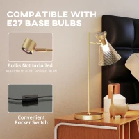 HOMCOM Modern Table Lamp, Bedside Lamp with Adjustable Flower-Shaped Head and E27 Socket for Living Room Bedroom Study, Bulb Not Included, Gold Tone(m-6)