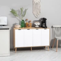 HOMCOM Mueble Buffet Auxiliar con Estantes Ajustables 2 Armarios y Antivuelco Carga 50 kg 120x35x77,4 cm Blanco y Natural(m-9)
